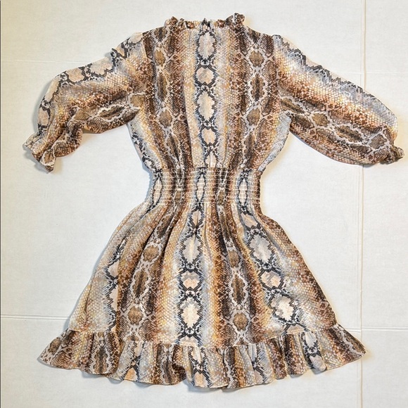 MAJE Women's Sheer Snake Print‎ Mini Dress Puff Sleeves Ruffle Button Up Size 2 - Picture 12 of 12